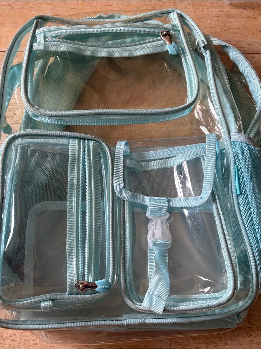 Clear Light Blue Multi-Pocket Backpack by
